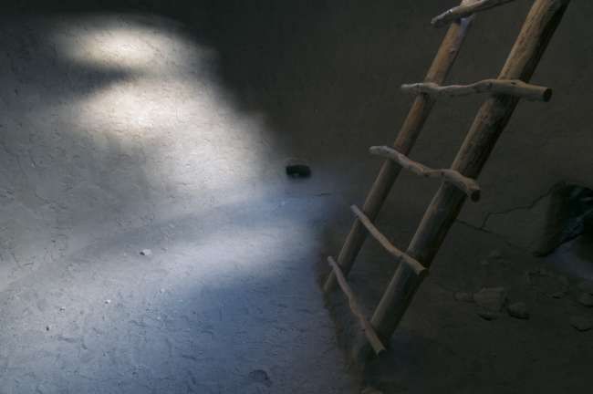 Ladder leading to a kiva within Alcove House, Bandalier National Monument, New Mexico, USA