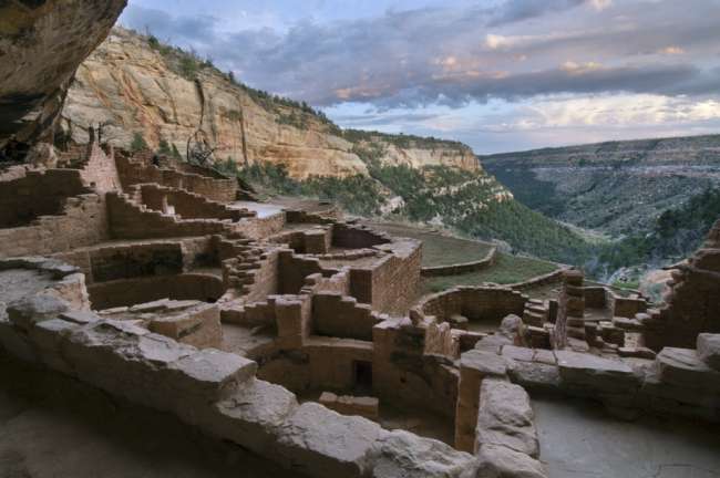 Long house at sunset, Mesa Verde National Park, Colorado, USA
