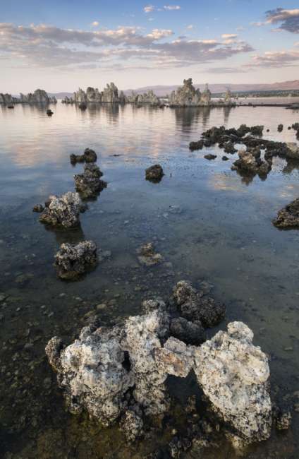 Evening light over Tufa formations on Mono Lake, Mono Basin, INYO National Forest, California