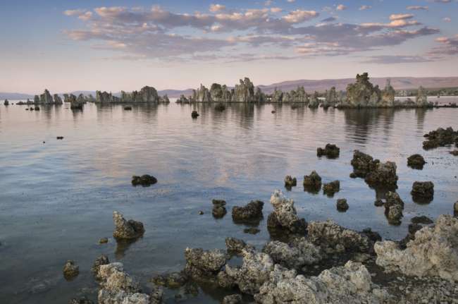 Evening light over Tufa formations on Mono Lake, Mono Basin, INYO National Forest, California