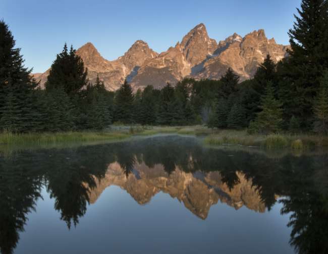 The grand Teton Range seen from Schwabacher Road, Grand Teton National Park, Wyoming, USA