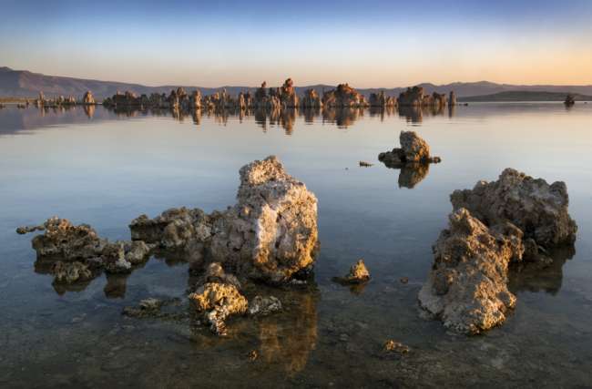 Evening light over Tufa formations on Mono Lake, Mono Basin, INYO National Forest, California