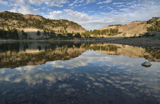 Sunset reflections on Lake Helen, Lassen Volcanic National Park, Mount Lassen, California, USA