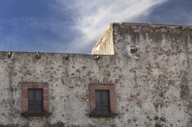 Colonial stonework on a church wall, San Miguel de Allende, State of Guanajuato, Mexico