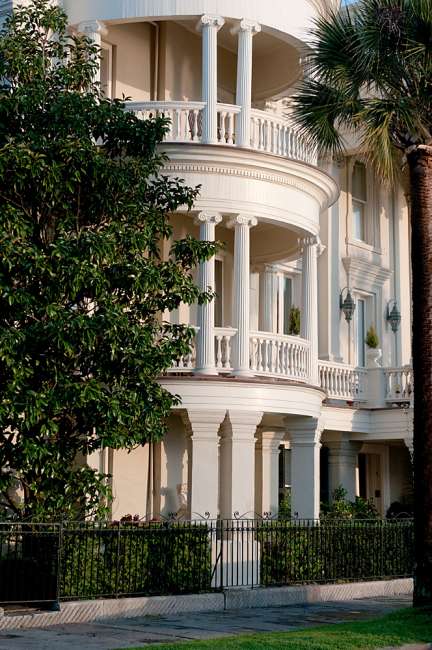 Charleston, South Carolina, USA.  Roman architecture along the streets of historic Charleston.