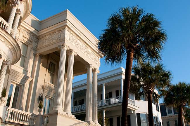 Charleston, South Carolina, USA.  Roman architecture along the streets of historic Charleston.