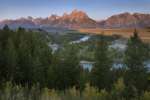 The Teton Mountain range seen from Snake River Bend overlook, Grand Teton National Park, Wyoming, USA