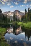 Mount Rainier reflecting in Mirror lakes, Mount Rainier National Park, Washington, USA