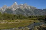 The grand Teton Range seen from Schwabacher Road, Grand Teton National Park, Wyoming, USA